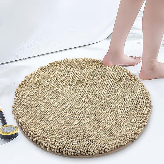 Smiry Luxury Chenille Round 24x24, Extra Soft and Absorbent Shaggy Bathroom Mat Rugs, Machine Washable, Non-Slip Plush Carpet for Tub, Shower, and Bath Room, Beige - ModernBath