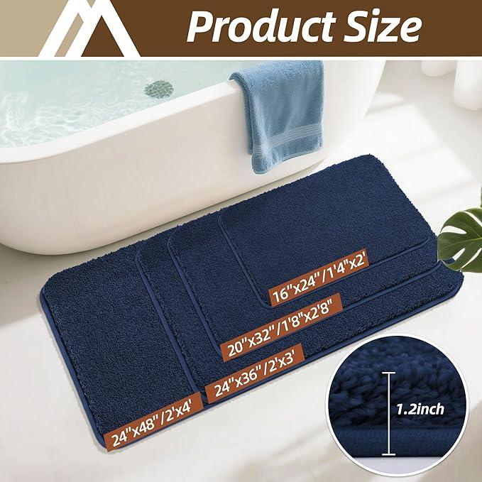 COSY HOMEER Extra Thick Bath Rugs for Bathroom - Anti-Slip Bath Mats Soft Plush Yarn Shaggy 100% Strong Mirco Polyeste Mat Living Room Bedroom Mat Floor Water Absorbent(Navy,16x24 - Inches) - ModernBath
