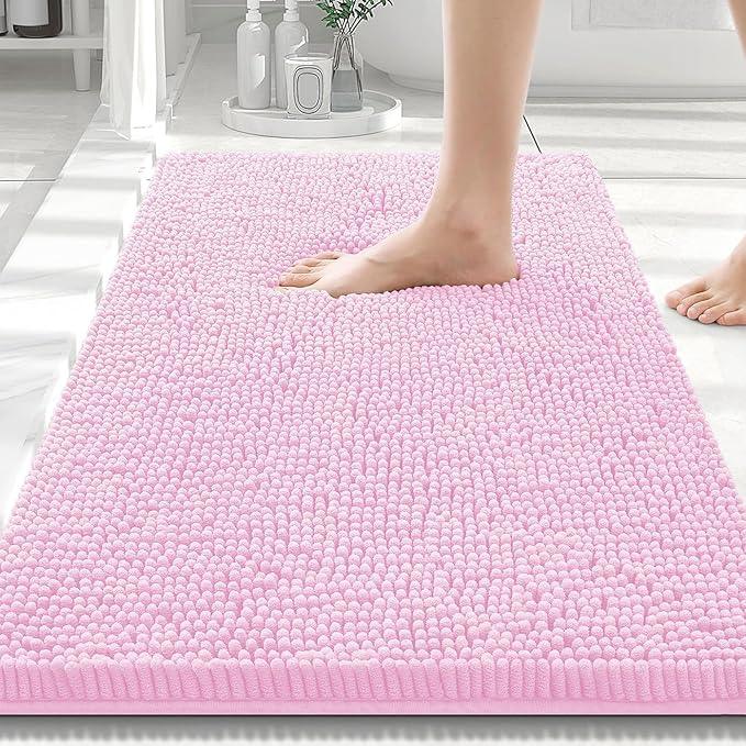 Smiry Luxury Chenille Bathroom Rugs 30x20, Extra Soft and Absorbent Shaggy Bath Mat, Machine Washable, Non-Slip Plush Carpet Runner for Tub, Shower, and Floor, Home Decor Accessories, Pink - ModernBath
