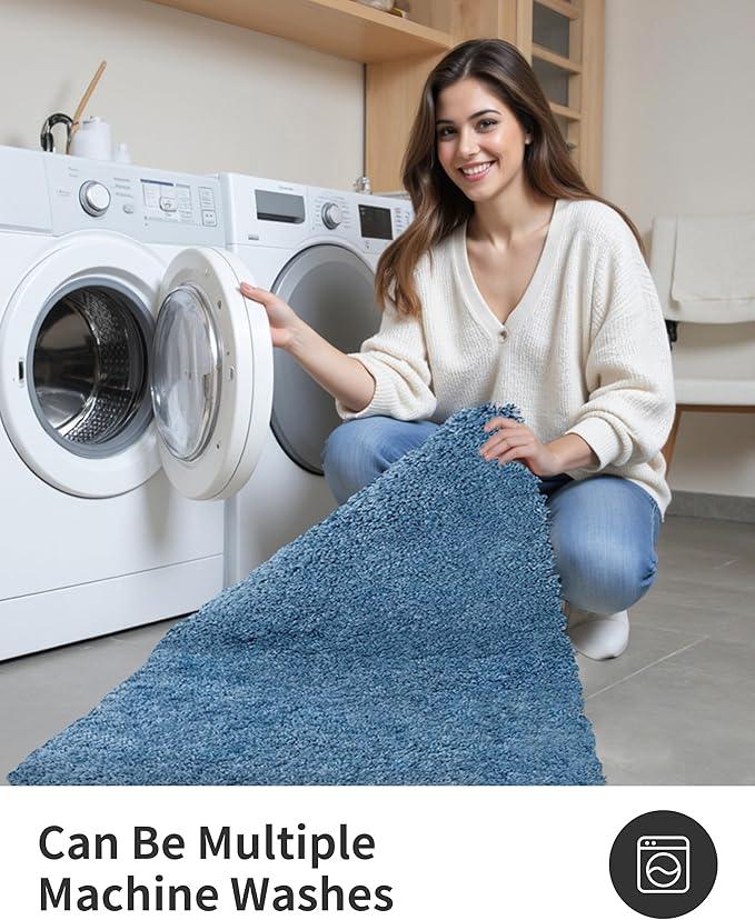 ILANGO Blue Toilet Rugs U Shaped 22" × 24" Non Slip & Super Absorbent Extra Thick Soft, Washable Bath Mats for Bathroom Floor, Microfiber Plush Shaggy Contour Bath Rugs for Toilet,Dry Quick - ModernBath