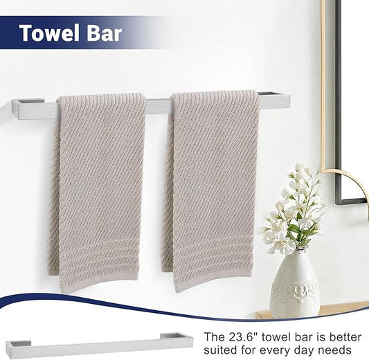 Brushed Nickel Bathroom Hardware Set, 4-Piece Bath Towel Bar Set SUS304 Stainless Steel Towel Rack Set for Bathroom, 23.6 inches Bathroom Towel Holder Set Wall Mounted - ModernBath