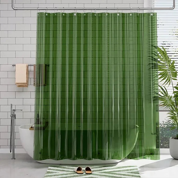 AmazerBath Shower Curtain Liner, 72x72 Transparent Pine Green Shower Liner, Lightweight Plastic Shower Curtain Liners, Waterproof Shower Liner for Bathroom with 3 Magnets and 12 Grommet Holes - ModernBath