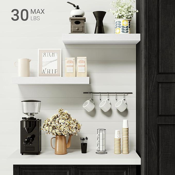 Vivelove 16 inch Floating Shelves for Wall, Bathroom Shelves Over Toilet, Wall Shelf for Bedroom, Living Room, Kitchen, Office Home Decor, Narrow Shelves with Invisible Brackets - Set of 2, White - ModernBath