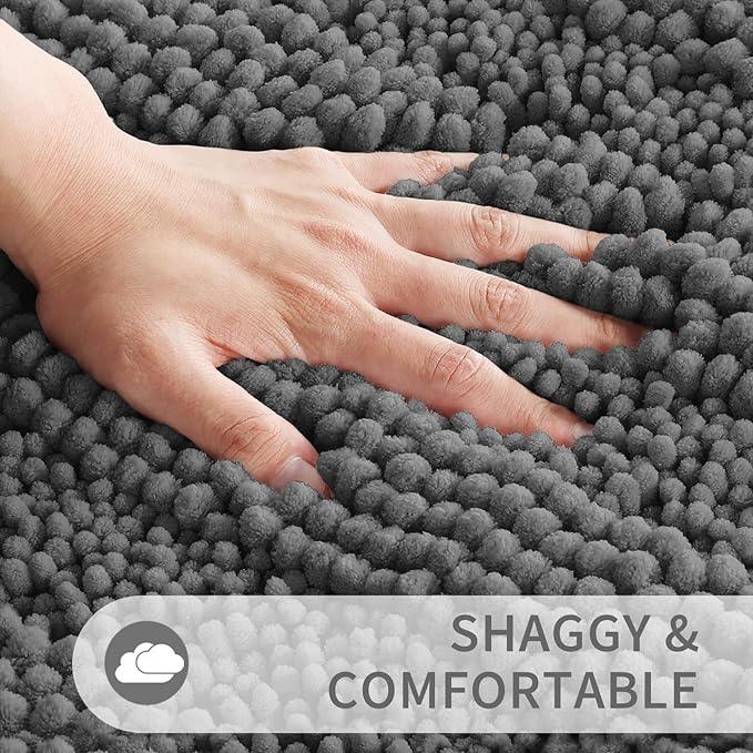 Yimobra Toilet Rugs U Shaped Washable 24 x 20, Non Slip and Super Absorbent Toilet Mat, Quick Dry, Ultra Luxury Microfiber Chenille Plush Fluffy Contour Bath Rugs for Toilet Base, Dark Gray - ModernBath