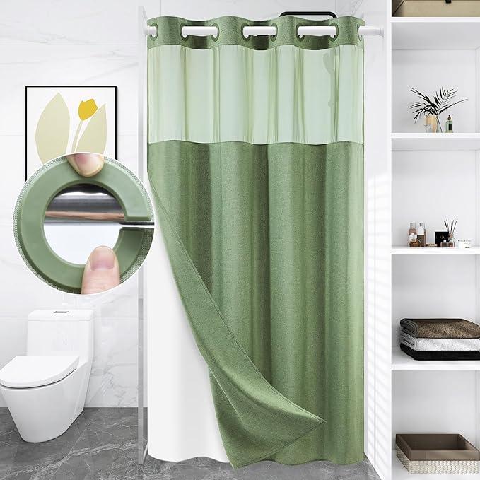 WONICY Small No Hook Shower Curtain with Snap in Liner, Polyester Textured Shower Curtain with Liner Set, Waterproof Washable Hotel Style Shower Curtains for Bathroom, 54Wx80H, Sage Green - ModernBath