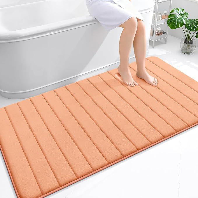 OLANLY Memory Foam Bath Mat 59x35, Super Soft Absorbent Bathroom Rugs, Quick Dry, Machine Washable Shower Floor Rugs, Bathmat Carpet, Bathroom Home Decor Accessories, Peach - ModernBath