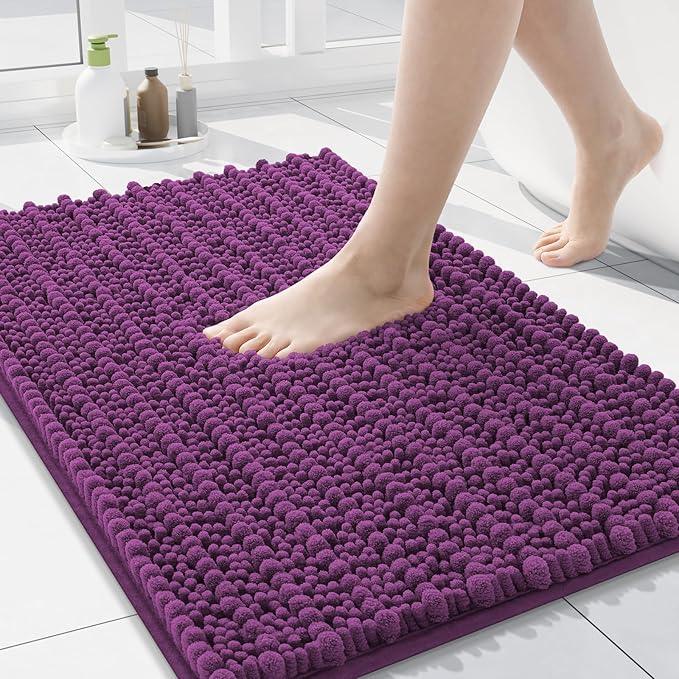 Arotive Luxury Chenille Bathroom Rug Mat, Extra Soft Thick Absorbent Shaggy Bath Rugs, Non-Slip Machine Wash Dry, Plush Bath Mats for Bathroom, Shower and Tub, 24x16, Purple - ModernBath
