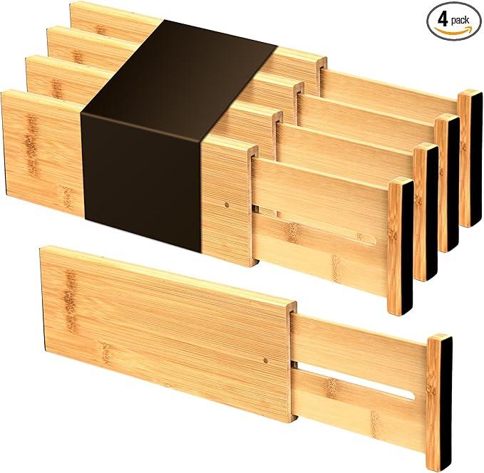 Utoplike Bamboo Dresser Drawer Dividers, 4'' High Adjustable Drawer Organizers for Clothing, Spring Loaded, Works in Kitchen, Bathroom, Bedroom, Drawer, Desk, 4 pcs - ModernBath