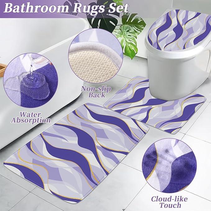 XLHOMO Bathroom Set - Purple and Gold Bathroom Accessories, Bathroom Sets with Shower Curtain and Rugs, Purple Shower Curtain Set with Bathroom Trash Can, Soap Dispenser, Soap Dish for Home Decor - ModernBath