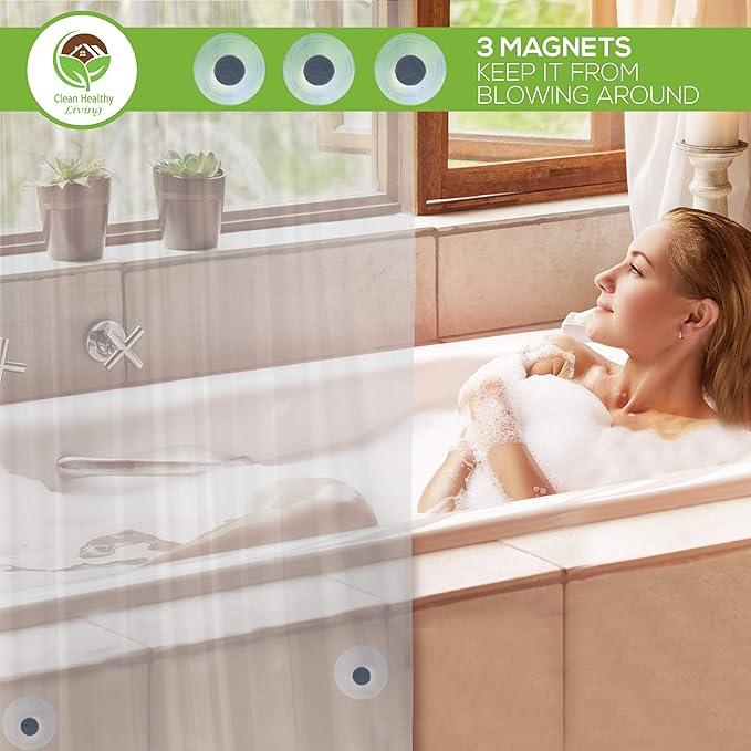 Clean Healthy Living Premium PEVA Clear Shower Curtain Liner with Magnets & Suction Cups - 70 X 71 in. Long - ModernBath