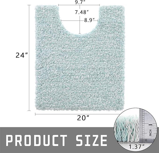 Yimobra Toilet Rugs U Shaped 24x20, Ultra Soft and Water Absorbent Bath Mats, Non Slip Fluffy Luxury Microfiber Contour Bath Rugs for Toilet, Dry Quick, Machine Washable, Sky Light Blue and White - ModernBath