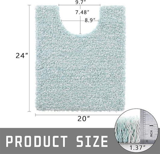 Yimobra Toilet Rugs U Shaped 24x20, Ultra Soft and Water Absorbent Bath Mats, Non Slip Fluffy Luxury Microfiber Contour Bath Rugs for Toilet, Dry Quick, Machine Washable, Sky Light Blue and White - ModernBath