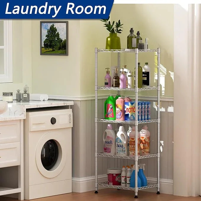 REGILLER 5-Wire Shelving Metal Storage Rack Adjustable Shelves,Standing Storage Shelf Units for Laundry Bathroom Kitchen Pantry Closet(Silver,11.8" D x 16.6" W x 53.5" H) - ModernBath