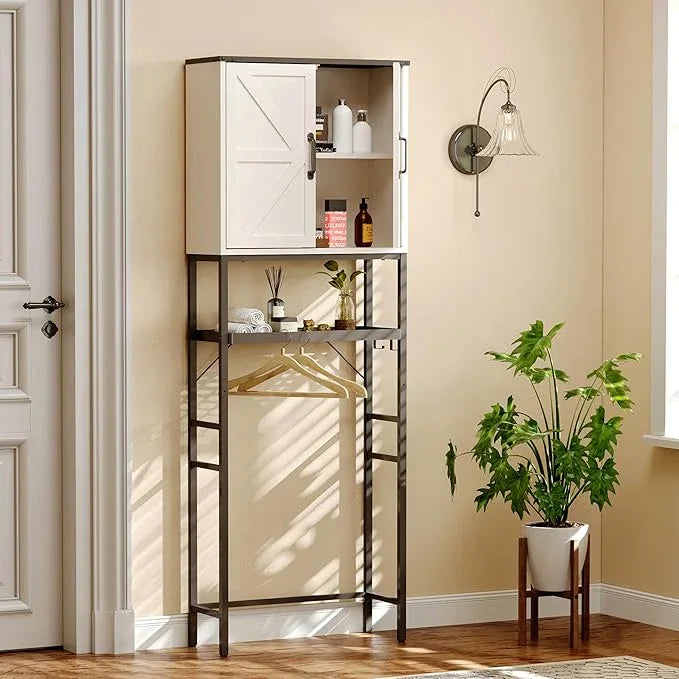 Over The Toilet Storage Cabinet, Bathroom Above Toilet Cabinet Organizer with Doors and Adjustable Shelves, Bathroom Shelf Organizer with Anti-Tip Device & Drain Rack, White - ModernBath