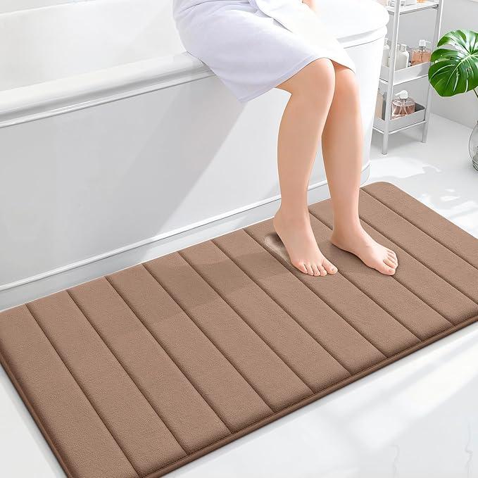 OLANLY Memory Foam Long Bathroom Rugs Runner 47x24, Super Soft Absorbent Bath Mat, Quick Dry, Machine Washable Shower Floor Rugs, Bathmat Carpet, Bathroom Home Decor Accessories, Mocha - ModernBath