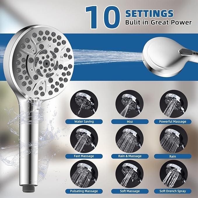 12" All Metal Shower Head, High Pressure Rainfall Shower Head/Handheld Showerhead Combo with 11" Adjustable Shower Extension Arm, 71" Hose, Shower Head Holder, Chrome - ModernBath