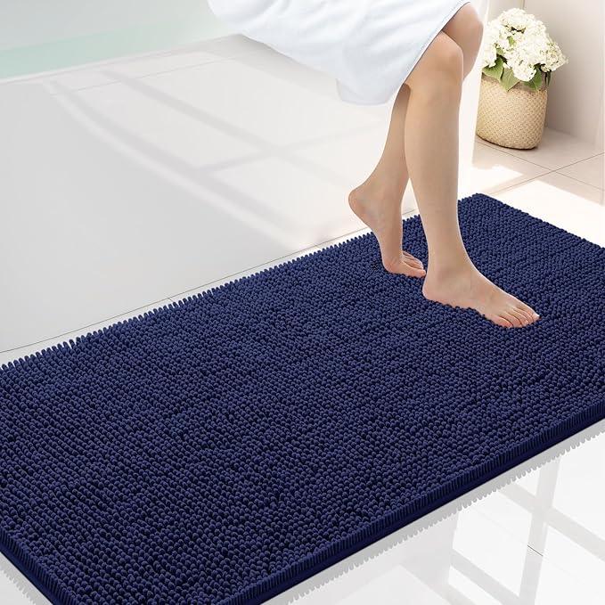 Smiry Luxury Chenille Bathroom Rugs 44x24, Extra Soft and Absorbent Shaggy Bath Mat, Machine Washable, Non-Slip Plush Carpet Runner for Tub, Shower, and Floor, Home Decor Accessories, Navy Blue - ModernBath
