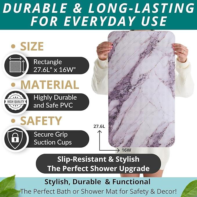 ENKOSI Non Slip Bath Mat for Tub and Shower Floors – Anti Slip Shower Mat with Strong Grip – Soft, Safe, and Unique Marble Print Bathroom Shower Mat for Inside Bathtub and Stalls (28x16 Marble Gray) - ModernBath