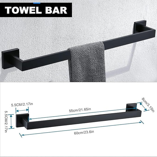 YACVCL 5 Pieces Black Bathroom Accessorie Set 23.6 Inch Towel Bar Set,SUS304Stainless Steel Bathroom Hardware Set,Wall Mounted Towel Holder Set for Bathroom
