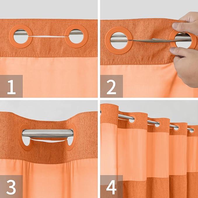 eachope Extra Long No Hooks Needed Linen Textured Shower Curtain with Snap-in Fabric Liner Set,White Hotel Luxury Decor Shower Curtains for Bathroom,Waterproof & Washable,71Wx86H,Burnt Orange - ModernBath