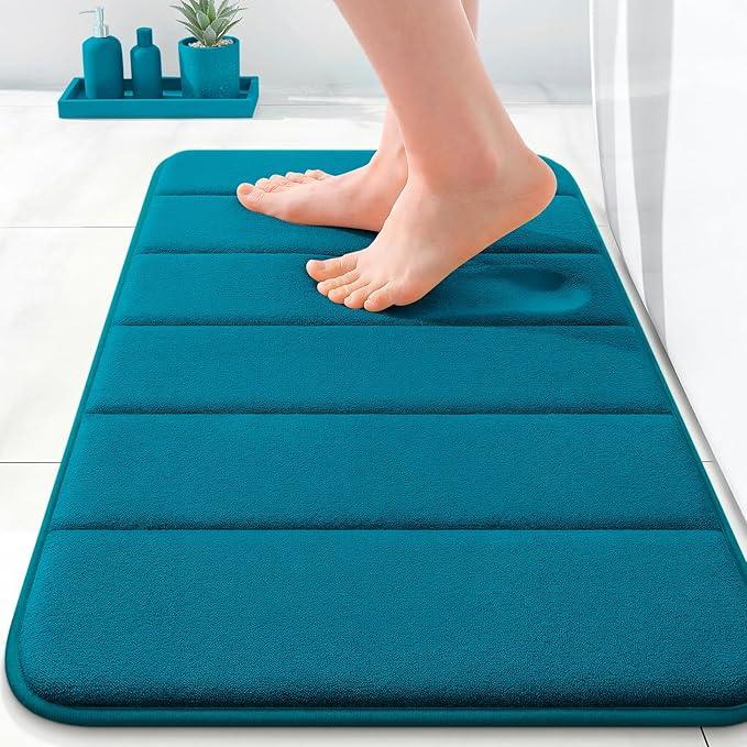 OLANLY Memory Foam Bath Mat 24x16, Super Soft Absorbent Bathroom Rugs, Quick Dry, Machine Washable Shower Floor Rugs, Bathmat Carpet, Bathroom Home Decor Accessories, Peacock Blue - ModernBath
