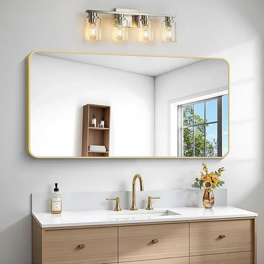 Gold Bathroom Mirror,24x48 inch Wall Mirror for Bathroom Wall Mounted,Round Rectangle Mirror for Bathroom Over Sink,Modern Frame for Home Decor Living Room,Bedroom Entryway,Horizontal/Vertical - ModernBath
