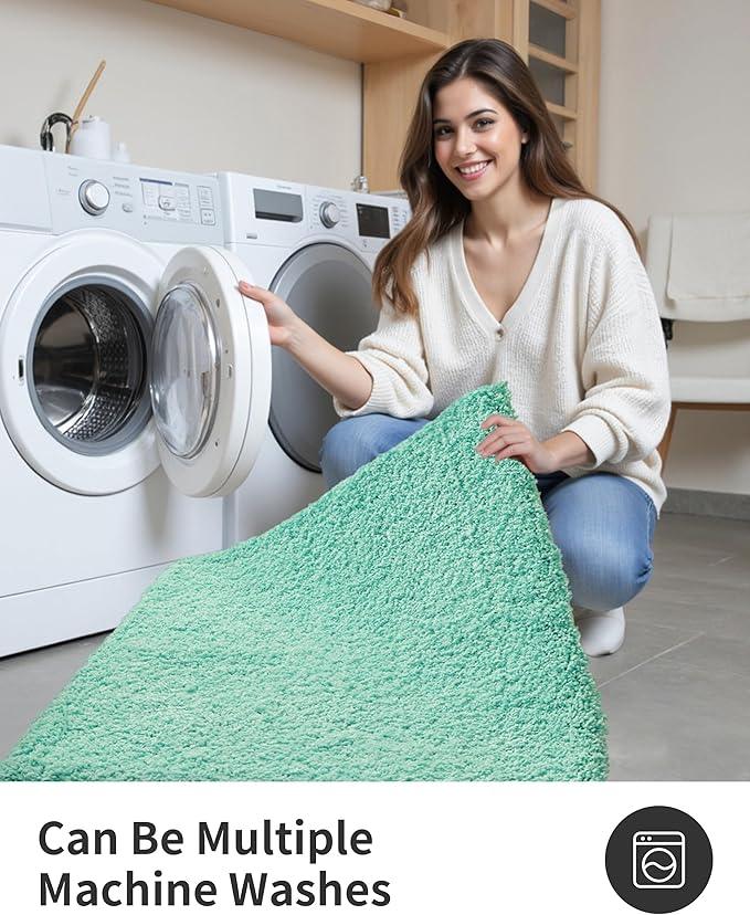 ILANGO Spa Blue Bathroom Rugs 32" × 20" Non Slip & Super Absorbent Extra Thick Soft, Washable Bath Mat for Floor, Microfiber Plush Shaggy Bath Rug with Rubber for Bathtub Shower Room Sink - ModernBath