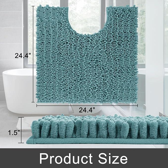 Yimobra Toilet Rug U Shaped Washable 24x24 Inch - Ultra Soft Absorbent Chenille Bath Rugs for Toilet, Quick Dry & Machine Washable, Non Slip Contour Bathroom Mat, Teal Blue - ModernBath