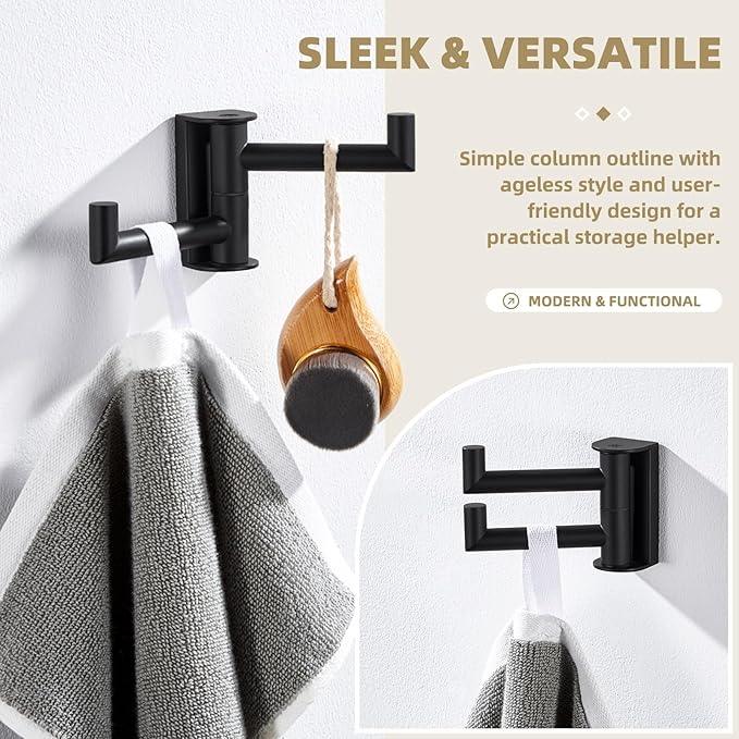 Angle Simple Swivel Double Towel Hook Matte Black, 304 Stainless Steel Robe Hook for Bathroom - ModernBath