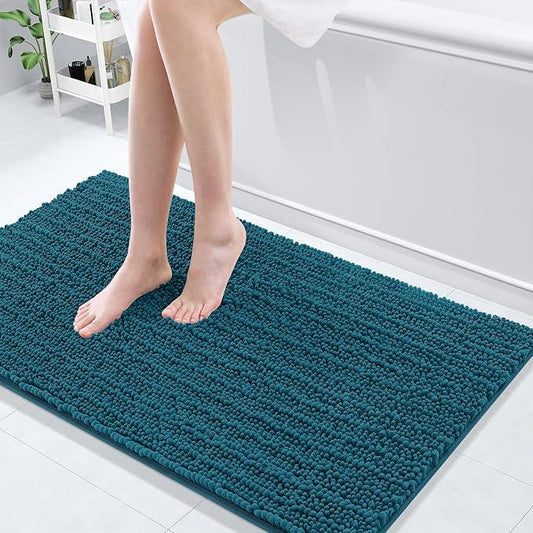 Arotive Luxury Chenille Bathroom Rug Mat, Extra Soft Thick Absorbent Shaggy Bath Rugs, Non-Slip Machine Wash Dry, Plush Bath Mats for Bathroom, Shower and Tub, 44x24, Peacock Blue - ModernBath