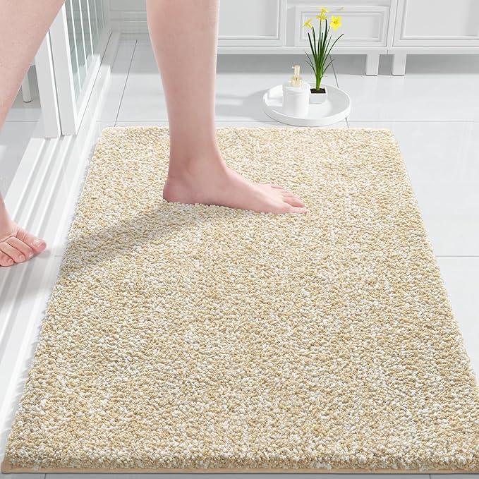 Yimobra Bathroom Rugs Non Slip Washable,Soft Absorbent Microfiber Bath Mat, Dual-Tone Decor Rug with Rubber Backing for Bathroom Floor,Tub and Shower,32x20, Home Essentials,Light Beige and White - ModernBath
