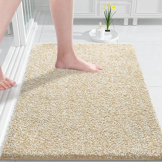 Yimobra Bathroom Rugs Non Slip Washable,Soft Absorbent Microfiber Bath Mat, Dual-Tone Decor Rug with Rubber Backing for Bathroom Floor,Tub and Shower,32x20, Home Essentials,Light Beige and White - ModernBath