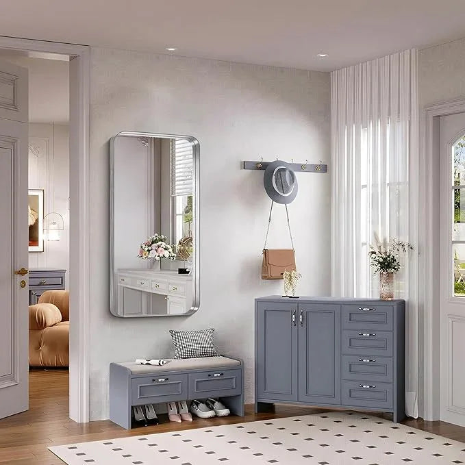 FORBATH 24x48 Inch Bathroom Mirror, Brushed Silver Deep Frame Narrow Full Length Wall Mirror with Rounded Corners, Anti-Rust Tempered Glass for Modern Farmhouse Vanity (Horizontal/Vertical) - ModernBath