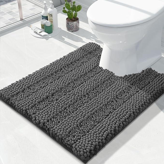 Yimobra Toilet Rugs U Shaped Washable 24 x 20, Non Slip and Super Absorbent Toilet Mat, Quick Dry, Ultra Luxury Microfiber Chenille Plush Fluffy Contour Bath Rugs for Toilet Base, Dark Gray - ModernBath