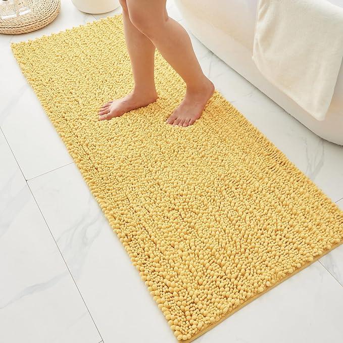Ruggnovea Chenille Bathroom Rugs Non Slip Washable 55x24, Extra Thick Soft Absorbent Chenille Bath Mat, Non-Slip Barrier Backing, Quick Dry Machine Washable Bath Mats Tub, Shower,Floor/Sink,Yellow - ModernBath
