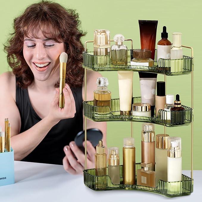 Weidace Corner Bathroom Counter Organizer Bathroom Countertop Shelf Makeup Organizer for Vanity Perfume Tray for Corner Storage (3 Tiers, Green) - ModernBath