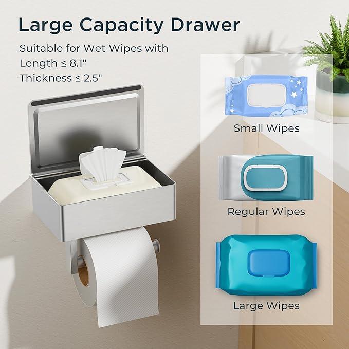 FORIOUS Toilet Paper Holder with Shelf, SUS304 Stainless Steel Wall Mount Toilet Paper Roll Holder, Flushable Wipes Dispenser Fits for Bathroom Wipe Storage, Bathroom Organizer Brushed Nickel - ModernBath