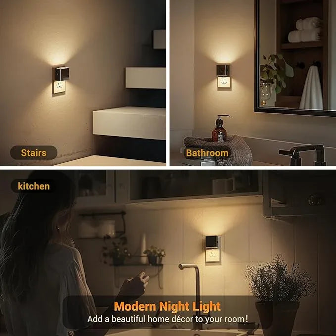 JandCase Night Light,Automatic Night Lights Plug into Wall,Dusk to Dawn,2 Pack Soft White 3000K Brightness Adjustable Nightlight for Kids Bedroom Bathroom Hallway Kitchen - ModernBath