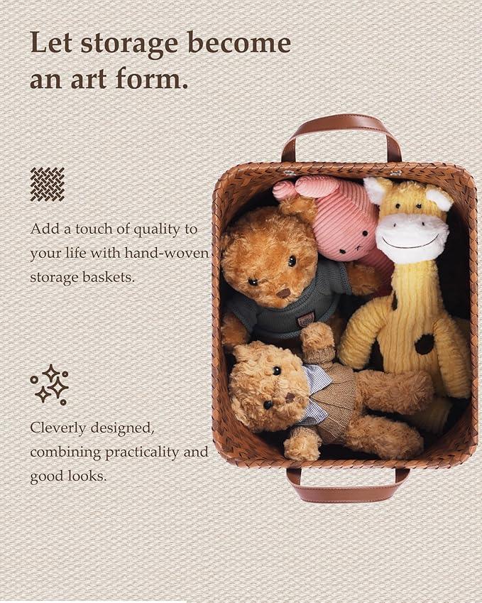 13x15x13 Woven Laundry Basket Hamper, Storage Basket for Clothes Blankets, 4-Pack Wicker Bin for Closet Shelves Bedroom Bathroom, Brown - ModernBath