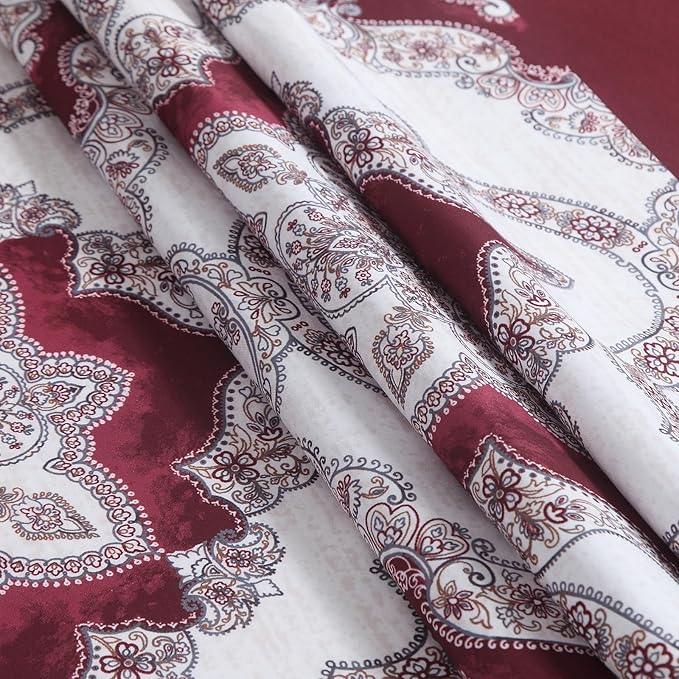 BESTRIPES Extra Long Burgundy Shower Curtain 84 Inches, Water Repellent Fabric with Medallion Pattern, 12 Metal Grommets & Weighted Hem - ModernBath