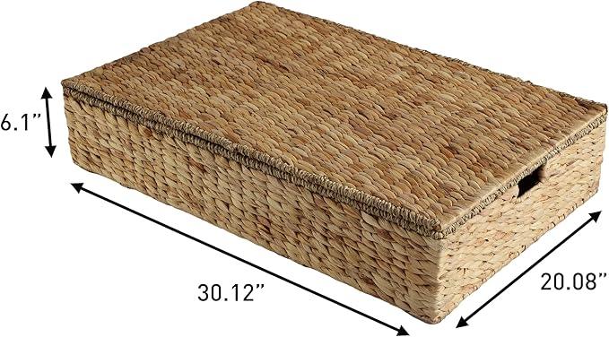 happimess BSK2015A Holden 30" Classic Costal Hand-Woven Hyacinth Wicker Under Bed Storage Basket with for Storage and Decoration in Bathroom, Bedroom, Closet, Entryway, Natural - ModernBath