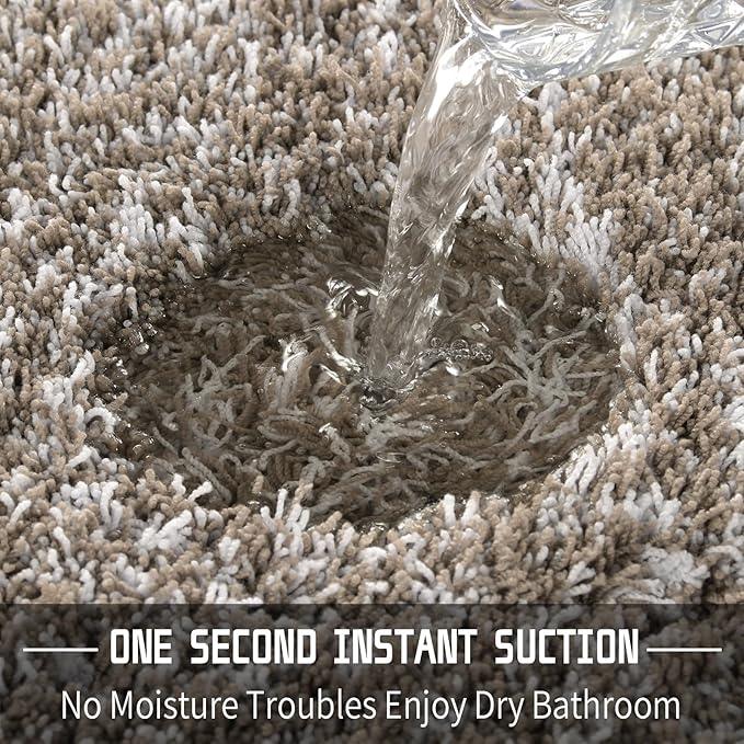 Yimobra Bathroom Rug Set 2 Piece, Soft Absorbent Microfiber Bath Mat Set, Non Slip Machine Washable Dry, Plush Shaggy Shower Rugs for Bathroom Floor, 32"x20"+24"x17", Light Brown and White - ModernBath