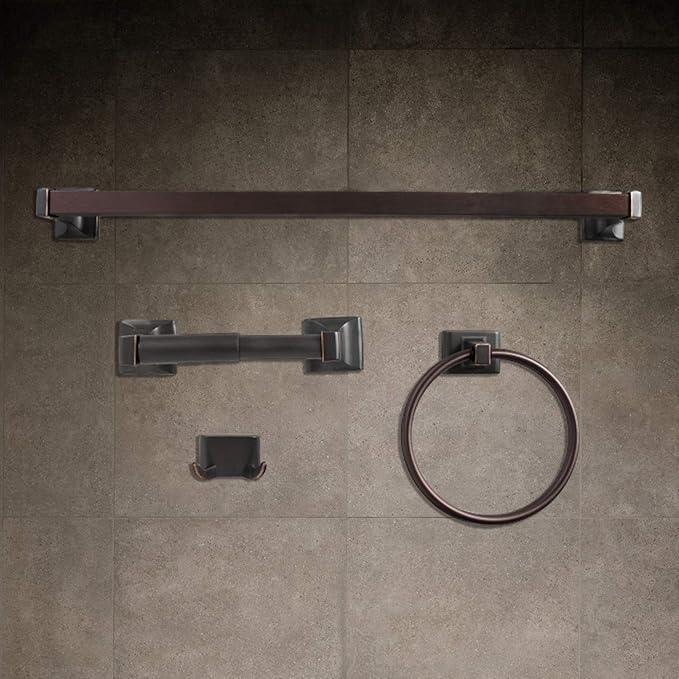 SENTO CELLAR Classic Bathroom Accessories Set, Heavy Duty Metal Bath Hardware Set Wall Mounted, Includes Robe Hook, Standard Toilet Paper Holder, Towel Ring, 24” Towel Bar (4-Piece, Oil-Rubbed Bronze) - ModernBath