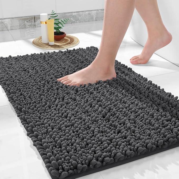 Yimobra Bathroom Rugs Non Slip Washable - Ultra Soft Absorbent Chenille Bath Mat, Quick Dry Shaggy Floor Carpet for Tub Shower, Dark Gray Home Decor Accessories, 24x17 Inch - ModernBath