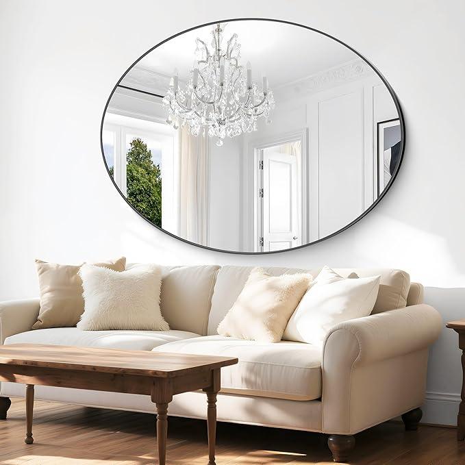 Bathroom Mirrors, 36" x48" Black Mirrors, Oval Vanity Mirrors, Metal Framed Wall Mounted Mirrors, Vertical/Horizontal Mirror for Bathroom Bedroom Entryway Living Room - ModernBath