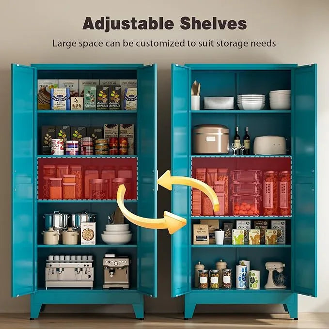 71” Tall Pantry Storage Cabinet, Kitchen Cabinets, Metal Cupboard with 4 Adjustable Shelves for Dining Room, Bathroom, Living Room - ModernBath