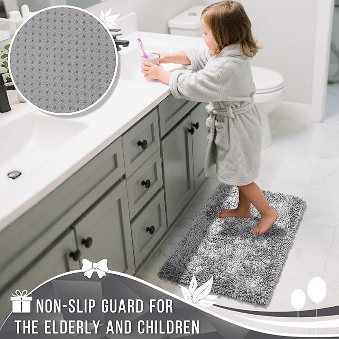 Yimobra Bathroom Rugs Sets 2 Piece, Soft Absorbent Bath Mat and U-Shaped Toilet Rug with Non Slip Backing, Luxury Shaggy Bath Mats for Bathroom, Machine Washable, 31.5"x20"+24"x20", Light Grey - ModernBath