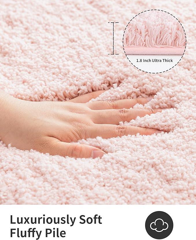 ILANGO Pink Bathroom Rugs 70" × 24" Non Slip & Super Absorbent Extra Thick Soft, Washable Bath Carpet Runner for Floor, Microfiber Plush Shaggy Bath Mats with Rubber for Bedroom Bathtub Shower Room - ModernBath