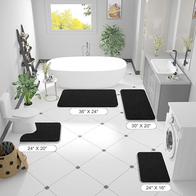 OLANLY Bathroom Rugs 59x24, Extra Soft Absorbent Chenille Bath Rugs, Rubber Backing Quick Dry, Machine Washable Bath Mats for Bathroom Floor, Tub and Shower, Home Decor Accessories, Black - ModernBath