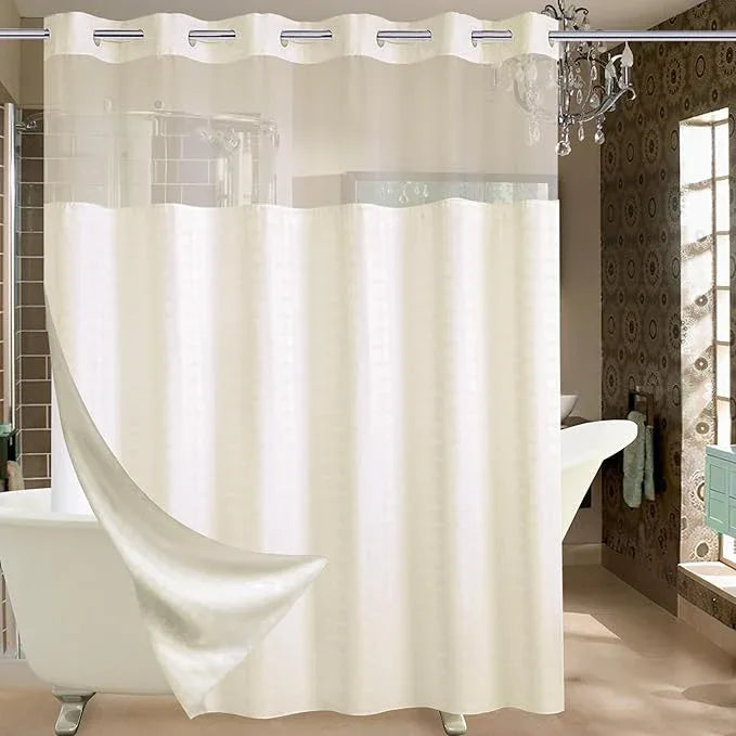 Conbo Mio Extra Wide No Hook Shower Curtain with Snap in Liner Set, 108" x 74" Hotel Luxury Beige Shower Curtains for Bathroom with See Through Top Window, Waterproof, Washable 108W x 74H - ModernBath
